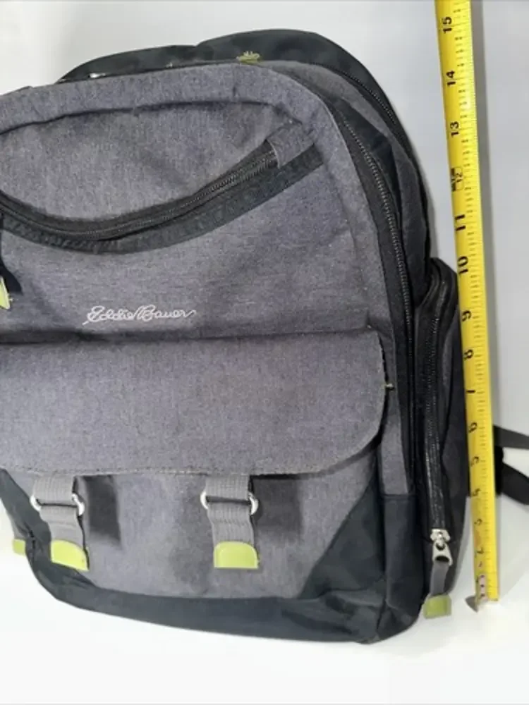 Eddie Bauer Diaper Bag Backpack‎ Unisex Gender Neutral Charcoal Gray/Green -EUC